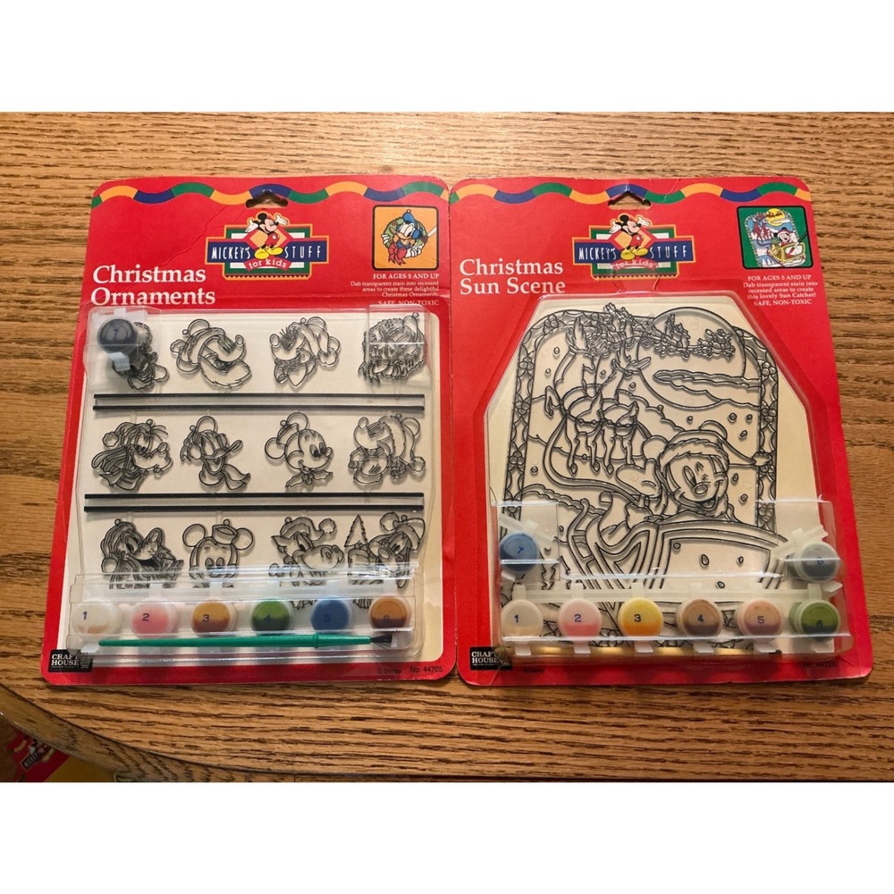 Vintage Disney Mickeys Stuff for Kids Christmas Ornaments & Sun Scene Craft Kits